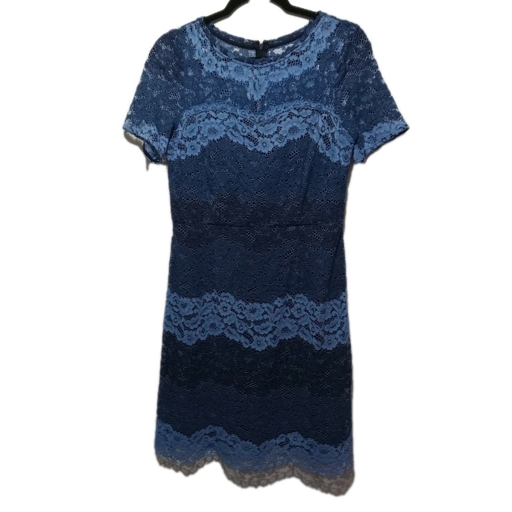 Jessica Howard Blue Colorblock Floral Lace Sheath Dress Short Sleeve Size 6